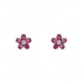 18k White Gold Diamond and Ruby Stud Earrings